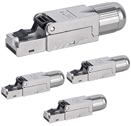 4 conectores de red Cat 7 Cat6a RJ45, sin herramientas, LSA para cable LAN rígido, cable de instalación Ethernet, conector Cat 7, 10 Gbps, 600 MHz, apantallado