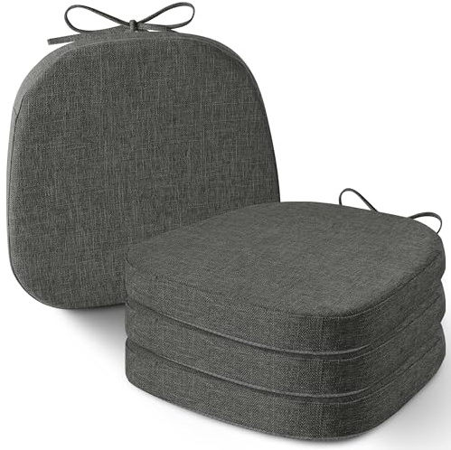 AddGrace 4er-Set Stuhlkissen für Metallstühle, 35x35 cm Dunkelgrau | Quadratische, mit Bändern, waschbar, rutschfeste Sitzkissen für Küche, Indoor, Gartenstuhl, Balkon, Terrasse & Esszimmer