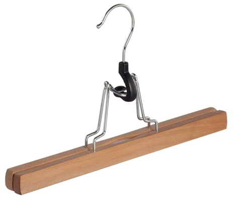 Perchas, Pinza para Pantalones, 10 Piezas, Madera de Loto, Natural, Lacado, Inserto de Fieltro, Pantalone, Falda, Gancho Giratorio 360°, 28 cm (7628BA/10)