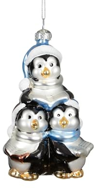 Julgransdekoration i glas 10,2 cm – sångande pingvinfigur att hänga upp – munblåst – julgransprydnad – julgransdekoration – polartiär svart, vit