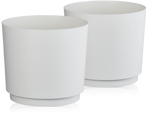 Tymar Übertopf Matte, Blumentopf, Blumenübertopf aus Kunststoff, 2er-Pack (Creme; ø 32,5 cm)