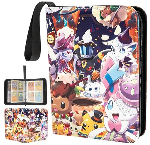 Fjordiony Raccoglitore Carte, 50 Pagine 400 Tasche Album Porta Carte PU Impermeabile con Cerniera, Caricaturale Card Binder Collezionabili Regalo per Bambini Natale Compleanno tip2