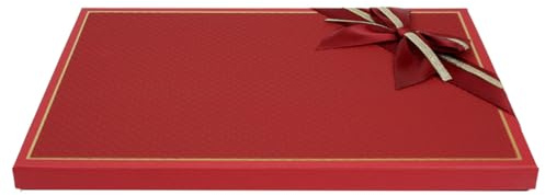 Emartbuy Lyxig röd smal presentask med guldkant och satinband – elegant styv kartongförpackning för korg, choklad och smycken – 35,5 x 24,5 x 2 cm