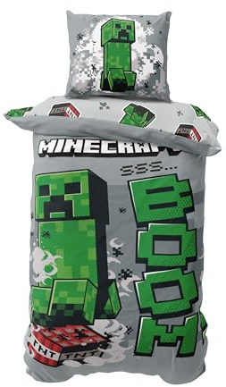 Minecraft Bettwäsche 135x200 + 80x80 cm – weiche Microfaser, Reißverschluss, Öko Tex – Motiv für Kinder & Gamer-Fans, atmungsaktiv & pflegeleicht (Minecraft_Boom)