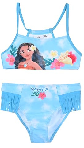 Disney Vaiana Bikini 2 Pezzi per Bambine, Costume da Bagno con Personaggio Oceania, Frange Decorative (IT, età, 3 Anni, Regular, Blu)