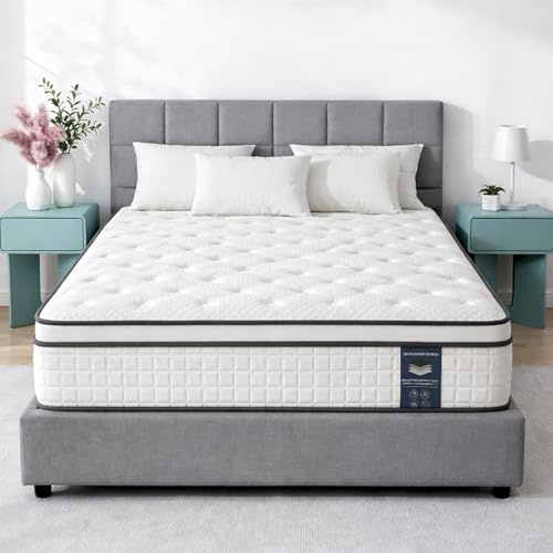 Qabefy Colchón 160 x 200 cm, Altura 25 cm, colchón ortopédico con muelles de 7 Zonas con Capa de Espuma viscoelástica cómoda, Grado de dureza H3, Alivia la Espalda