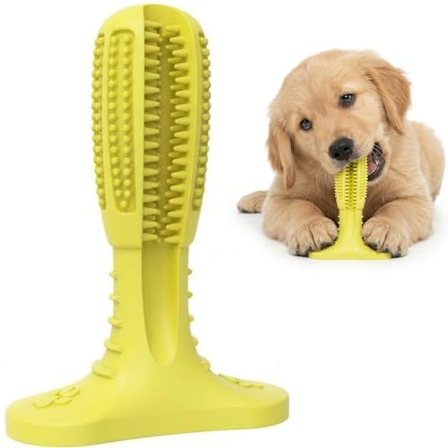 Dog Toothbrush Chew Toy – Natural Rubber Dental Care Stick for Teeth Cleaning & Gum Massage Yellow