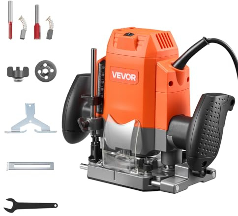 VEVOR Fresadora de Madera 1,6HP 1200W, Rebajadora Eléctrica de 6 Velocidades Variables, Arranque Suave, con Base de Inmersión, Fresadora de Cantos para Carpintería, Proyectos de Bricolaje, con Cable