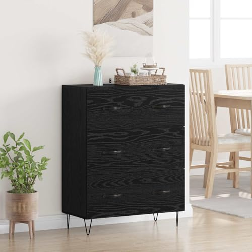 faucqel Sideboard mit Schubladen Schwarz Eichen-Optik 69,5 x 34 x 90 cm für Wohnzimmer Flur Esszimmer Kommode Wohnzimmerschrank rustikale Einrichtung