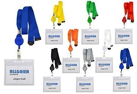 50 Stück Schlüsselband mit Ausweisjojo inkl. Ausweishülle Querformat Skipasshalter Schlüsselband Umhängeband Lanyard 20 mm breit, Nacken-Sicherheitsclip, Sicherheitsverschluss (schwarz)