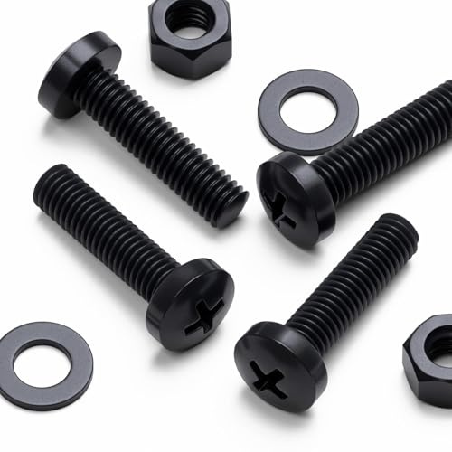 20x vis PP noires à tête cylindrique M5 x 20mm + écrous et rondelles | Vis légères, sans corrosion, non conductrices et non magnétiques, avec empreinte en croix