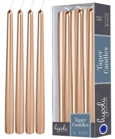 Hyoola Bougies Coniques Hautes - Bougies Haute Coniques Non Parfumées de 250 mm, Cuivre Métallique, Durée de Combustion de 8 Heures - Paquet de 12 Bougies Inodores