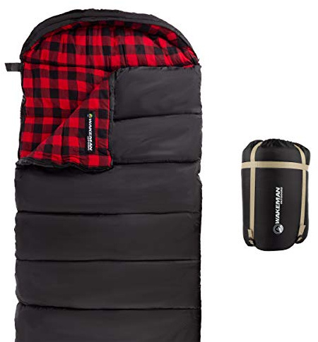 Wakeman XL sovsäck för vuxna – 32F komfortklassad 3-säsongs kuvertstil sovsäck med huva för backpacking, vandring och camping från Wakeman