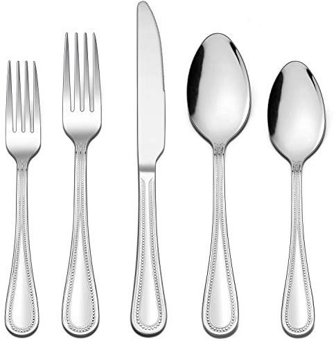 LIANYU Silverware Set for 4, 20-Piece Stainless Steel Flatware Set, Fancy Cutlery Eating Utensils with Pearled Edge, Home Kitchen Restaurant Tableware Include Knives Spoons Forks, Dishwasher Safe