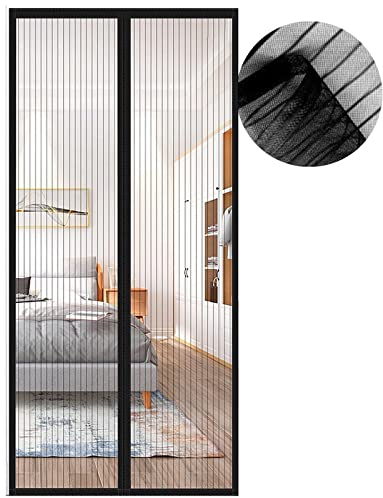 Fliegengitter Tür Magnet, Insektenschutz Balkontür 75x230 cm, Aktualisierte Version Schwarz Magnetvorhang Insektenschutz Ohne Bohren,Fliegenvorhang für Schiebetür und Wohnzimmer