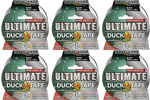 Duck Tape 232152.6 Ultimate Gewebeband, schwarz, 50 mm x 25 m, 6 Stück