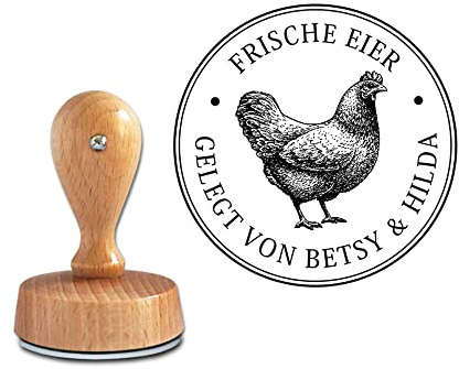 Stempel (440) personalisiert | rund, 4,0 cm | Adress-Stempel | Huhn | Stempel mit Adresse oder Name | Eier-Karton | Scullymoon