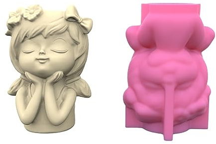 SEARUB Molde Maceta Silicona para Hormigón Niña Flores Maceta Moldes Yeso Cemento Arcilla Molde para Macetas Jardín para Hogar Molde para Portalápices