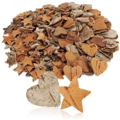 COM-FOUR® Set di Decorazioni sparse da 200 Pezzi Cuori e Stelle - Coriandoli per Matrimoni e Feste in Legno di Betulla - Accessori per Progetti Fai da Te (200 mix di corteccia di betulla)