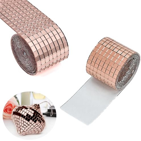 Bajiuxhfei 3200 Pièces Mini Carreaux Mosaïque Carrés Verre, Carrelage Miroir Mosaïque Carré, Autocollant Mosaique Verre, pour Salle de Bain, l'hôtel (Or Rose)