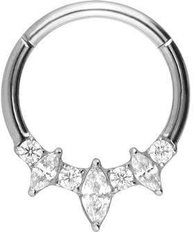 PIERCINGLINE Titan Segmentring Clicker mit eingefassten Kristalle- Piercing für Nase, Septum, Ohr, Helix oder Tragus in 4 Farben