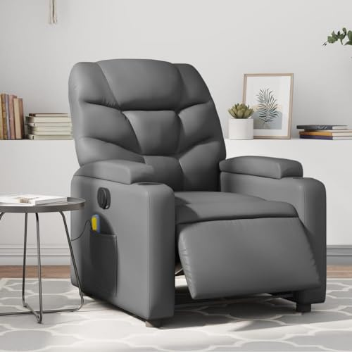 Gecheer Poltrona,Massaggiante,Elettrica,Relax,Reclinabile,Automatica,da TV,da Saotto,in Similpelle,Grigia,con Poggiapiedi,74x89x100 cm,Poltrona Reclinabile,Relax,Poltrona da TV,Poltrona per Anziani
