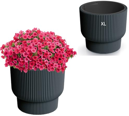 Blomkruka med avtagbar insats rund frostbeständig modern med spår (antracit, XL)
