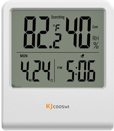 Indoor Thermometer, Room Thermometer and Hygrometer with Clock, Temperature and Humidity Meter with Clock, Double Comfort Indicator, Time, Date(White)