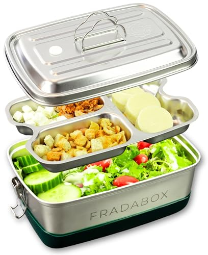 FRADABOX® Lunchbox „Frankie“ 2000ml, 4 Fächer, Premium Edelstahl Dose mit Etagen, Meal Prep Bento Box, BPA-frei, Brot Pasta und Salat, Brotdose groß für Erwachsene, spülmaschinenfest und auslaufsicher
