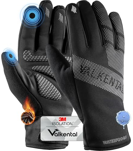 Valkental® wasserdichte Fahrradhandschuhe mit 3M Isolation | Gepolstert & Griffig | Winterhandschuhe & Übergangshandschuhe [Herren & Damen] mit Touchscreen Funktion - GloRider