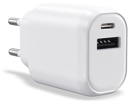 WAYTEX 59124 - Caricatore rapido doppio USB-C e USB 30 W per smartphone, tablet, computer portatile, 1 porta USB-C + 1 porta USB-A, QC 3.0+PD con chip IC per ricarica sicura e protezione della