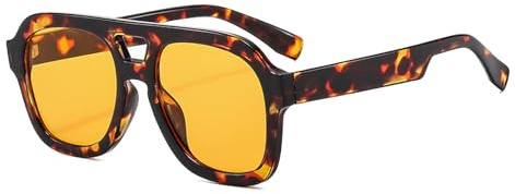Long Keeper Occhiali da Sole Pilot Uomo Donna Occhiali da Sole Quadrati Pilota Retrò Anni 70 Occhiali da Guida Notturna Occhiali Pilota UV400 (Montatura Leopardati - Lente Arancione)