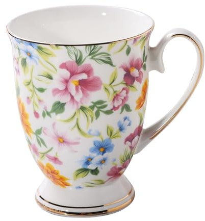 Porcelain Bone China Tea Mug, 300 ML Bone China Mugs Floral, Coffee Tea Mugs Large Capacity Ceramic Breakfast Water Cup, Bone China Coffee Mug Assorted Colors Tea Cup