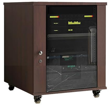 JIAOCKJIAO AV Stereoschrank, Beweglicher Audio Rack Hi Fi Regal, Audio Video Phonoschrank, Record Player Stand mit Verstellbaren Regalen, mit Glastür(Brown,56x57x63CM)