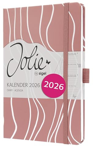 SIGEL J6351 Wochenkalender 2026 ca. A5, rose, Hardcover, Gummiband, Stiftschlaufe, Einstecktasche, 174 Seiten, vegan, Buchkalender, Terminplaner Taschenkalender Jolie