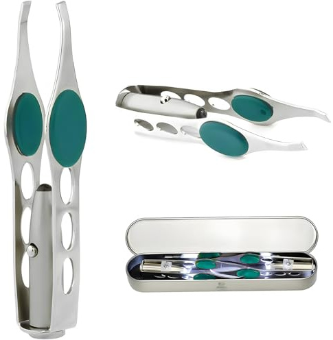 ZoneYan Pinzette con Led per Sopracciglia, Pinza con Luce Led, Pinzetta Sopracciglia, Pinzette Led, Trucco, Ciglia, Strumenti per La Cura Delle Sopracciglia per Ragazzi e Ragazze (Verde)