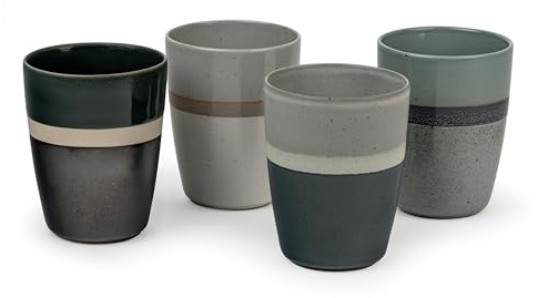 Bredemeijer Teebecher Set 4-teilig - farbige Trinkbecher aus Keramik mit Streifenmuster - je 200 ml Fassungsvermögen
