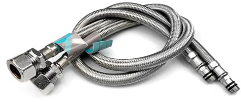 Xcel Home Pair of M10 x 15mm Compression Flexible Tap Connector 500mm Length | Stainless Steel Braided Monobloc Mixer Tails | WRAS Approved | Ideal for Kitchen & Bathroom Taps (1 Pack)