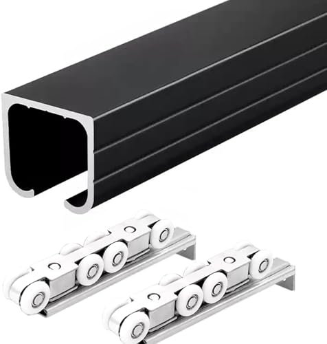 Premium 72in Sliding Door Track Kit for Pocket & Kitchen Wooden Doors Balcony Partitions - Aluminum Rail System Black Finish - Ideal for Home & Commercial Use