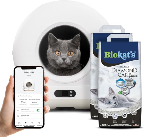 Biokat’s C1000 - Automatisches Katzenklo – Selbstreinigende Katzentoilette mit App – Inkl. Katzenklo-Matte & 3 Rollen Müllbeutel – 82 L XXL