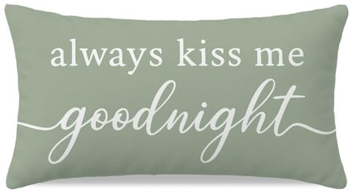 HERHOME Decorative Throw Pillow Cover 12x20 Inch, Always Kiss Me Goodnight Sage Green Lumbar Cushion Case for Bedroom Bed Sofa, Sweet Gifts for Couples Wedding Anniversary Spring Summer Home Decor