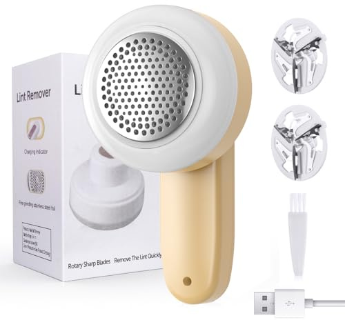 Lint Remover, Electric Fabric Shaver Bobble Remover for Clothing with 3 Blades & USB, Portable Quick Debobbler clothes Shaver Lint Roller Carpet Clothe Sweater Fuzz Pilling Fluff Remover (Beige)