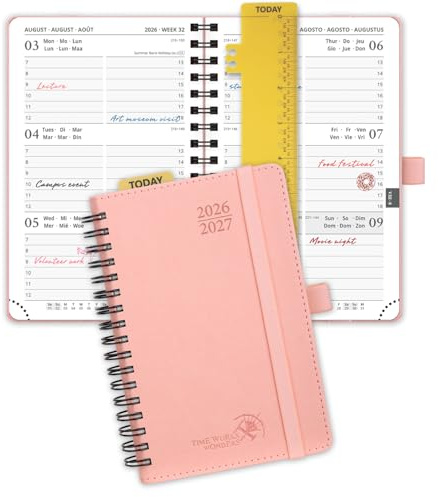POPRUN Taschenkalender 2026 2027 Kalender A6 Spiralbuch mit Softcover