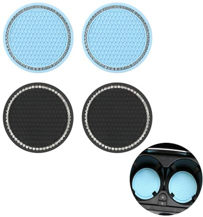 Verazquy 4Pcs Bling Diamond Studded Car Cup Holder Coasters,Universal Car Gadget Silicone Anti Slip Bling Crystal Rhinestone Auto Anti Non-Slip Cup Holder Inserts CoaInserts
