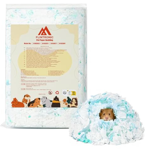 flintronic Lettiera per Piccoli Animali, 15L Biancheria da Letto per Animali Domestici, 99% Priva di Polvere e Antiodore, per Criceto, Coniglio Nano, gerbilli, Roditori(440g)