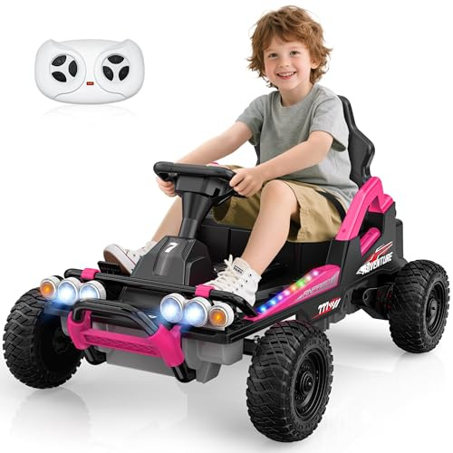 ANPABO 24V Ride On Toy for Big Kids Ages 3-8, Open-Front Design with Extra Legroom, Real-Feel Gas & Clutch Pedal, 132lbs Capacity Metal Frame, Electric Kids Car w/Safety Remote, Bluetooth, Pink