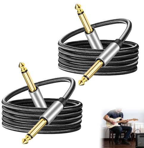 TRS Cable Guitar Lead 2M – 2 Pack 6.35 mm 1/4 Inch Straight Male Jack Stereo Audio Lead – Nylon Braided Instrument Cable for Electric Guitar Bass Keyboard Mixer – Studio Amplifier Speaker Connection