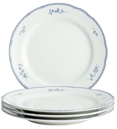 Fyrklövern Blaues Landhaus Kuchenteller, 4er-Set, 21 cm, Porzellan, Klassischer Blumenrand, Spülmaschinenfest, Blau/Weiß