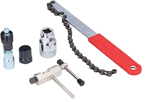 Cloimei Kit de herramientas de reparación profesional, juego de mantenimiento de bicicletas de acero al carbono de 5 piezas con llave cortadora de cadena, manivela extractora de vo