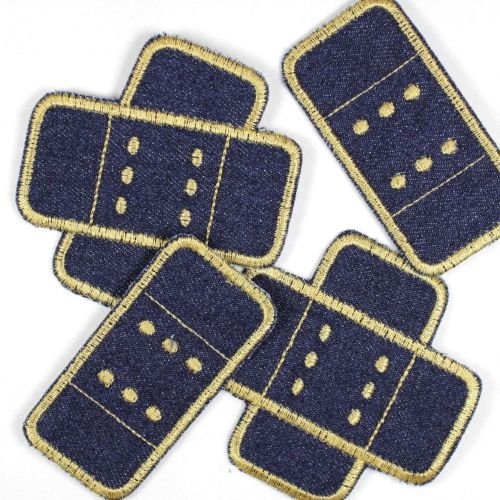 Flicken zum aufbügeln Pflaster Set 4 patches Buegelflicken Jeans dunkelblau gold Aufbuegler Knieflicken Hosenflicken